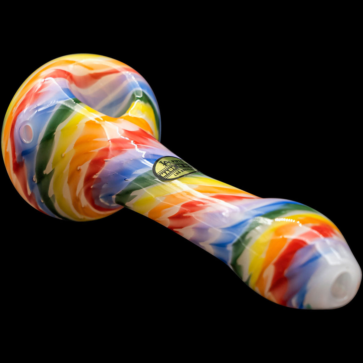 Rainbow Tie-Dye Glass Spoon Pipe on White